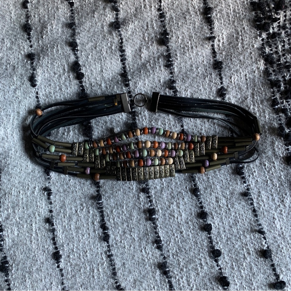 Vintage Leather Bead Statement Belt Muted Boho California Accessory Metalwork